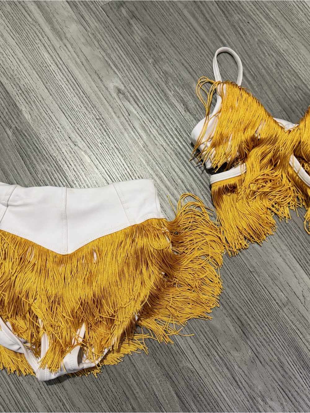 Kids White and Mustard Fringe High-Waist Matching Set